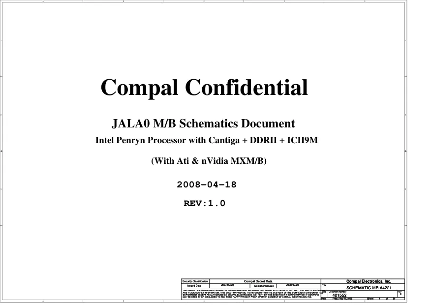 Compal LA-4221P - Схемы Acer TravelMate 4330, 4630, 4630Z, 4730, 4730G, JALA0, REV: 1.0