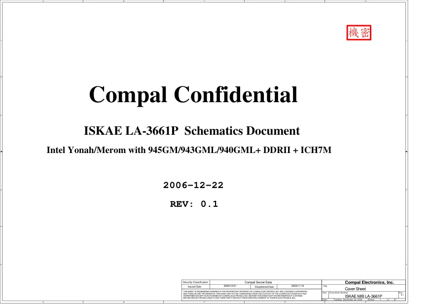 Compal LA-3661 (ISKAE) - Схема Rev: 0.1, Toshiba A200