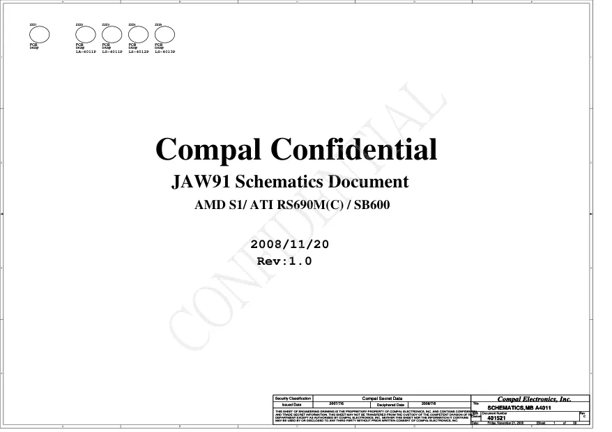 Compal LA-4011P (JAW91) - Схема Rev: 1.0