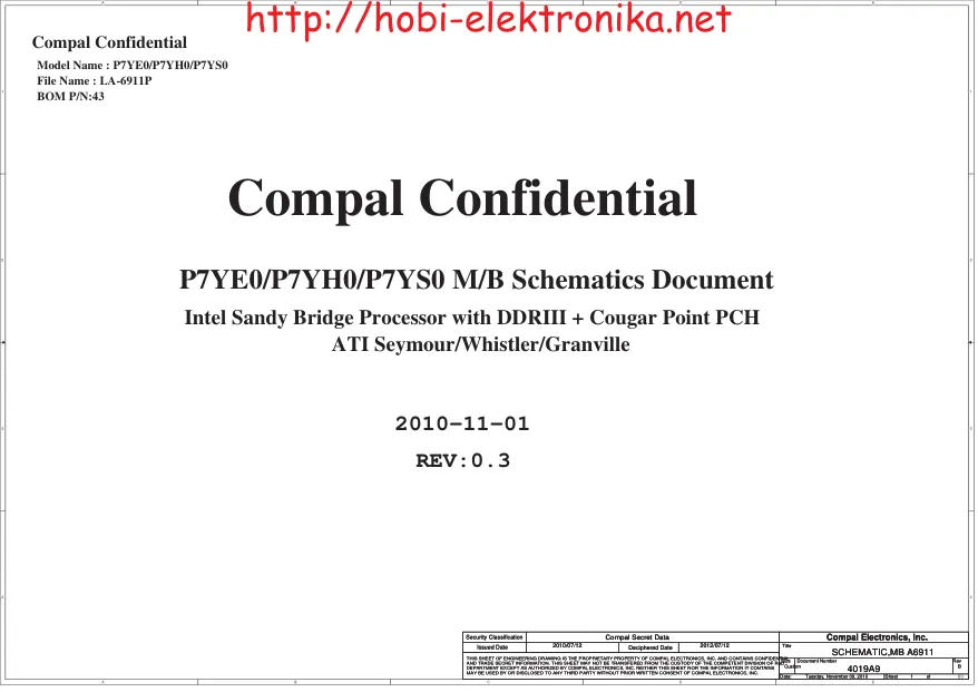 Compal LA-6911P (P7YE0/P7YH0/P7YS0) - Схема Rev: 0.3