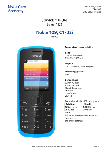 Руководство по ремонту Nokia Nokia 109, C1-02i (RM-907)