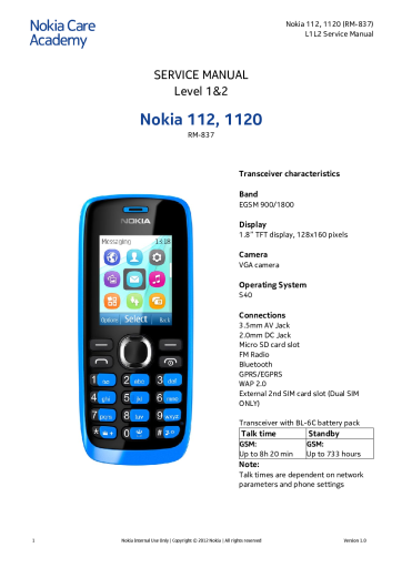Service manual Nokia 112, 1120 (RM-837)